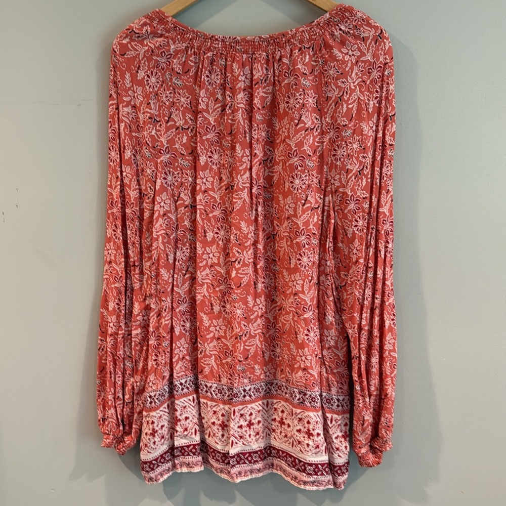 beachlunchlounge | Peach Long Sleeve Tie w/ Tassle Front Blouse - Picture 8 of 13